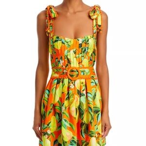 Farm Rio Tie Strap Dress, Vibrant Orange Lemon Print Dress, Medium